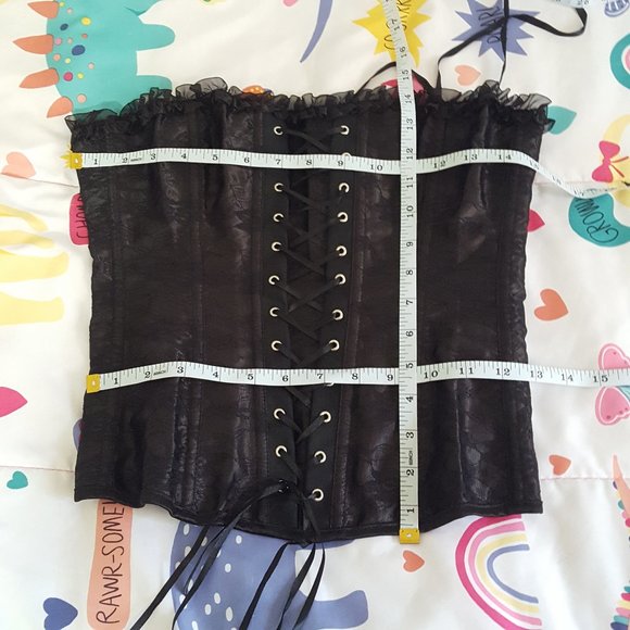 2pcs set black satin lace strapless corset bustier top and mini skirt - Picture 2 of 7